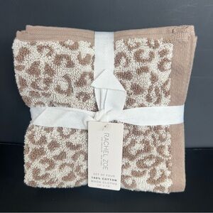 New Rachel Zoe Tan Ivory Set Of 4 Wash Cloth Towel Cheetah Leopard Animal
